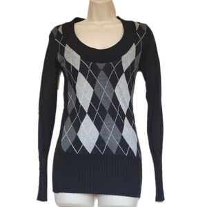 STREETWEAR SOCIETY Vintage Y2K Black & Grey Argyle/Diamond Patterned Sweater M